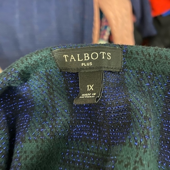 Talbots green/blue metallic plaid tunic top Size 1X - Picture 7 of 7